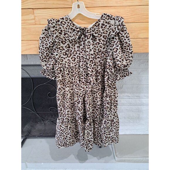 La Ven Babydoll Leopard Print Dress With Ruffle Sleeves & Tie Back Size S NEW - Picture 7 of 12